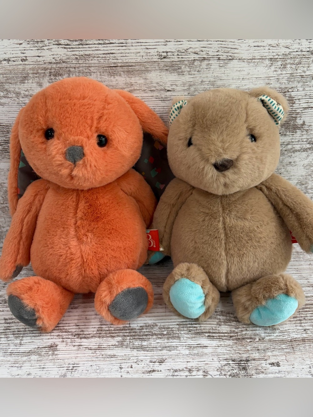 B Softies Bunny Rabbit Plush Stuffed Animals & Cara-Mellow Teddy Bear Lot of 2